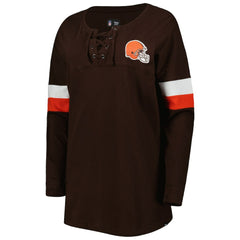 Cleveland Browns New Era Women's Athletic Varsity Lace-Up Lightweight Long Sleeve T-Shirt Brown - NFL