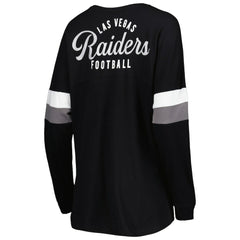 Las Vegas Raiders New Era Women's Athletic Varsity Lace-Up Lightweight Long Sleeve T-Shirt Black - NFL