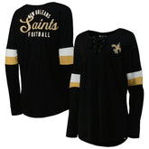 New Orleans Saints New Era Women's Athletic Varsity Lace-Up Lightweight Long Sleeve T-Shirt Black - NFL