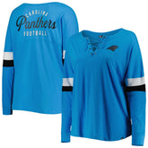 Carolina Panthers New Era Women's Plus Size Athletic Varsity Lace-Up V-Neck Long Sleeve T-Shirt Blue - NFL