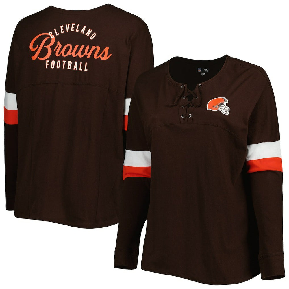 Cleveland Browns New Era Women's Plus Size Athletic Varsity Lace-Up V-Neck Long Sleeve T-Shirt Brown - NFL