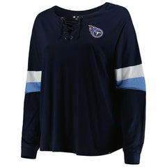 Tennessee Titans New Era Women's Plus Size Athletic Varsity Lace-Up V-Neck Long Sleeve T-Shirt Navy - NFL