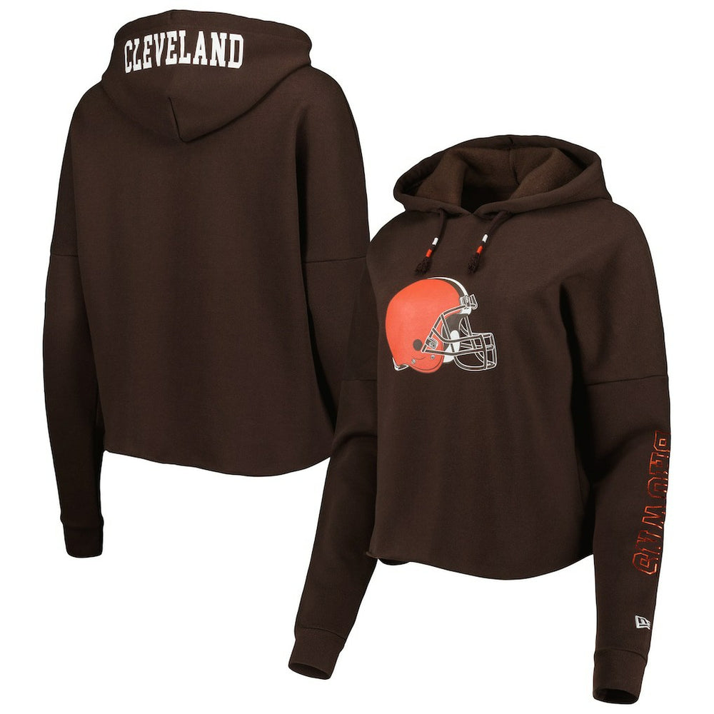 Cleveland Browns New Era Women's Foil Sleeve Pullover Hoodie Brown - NFL