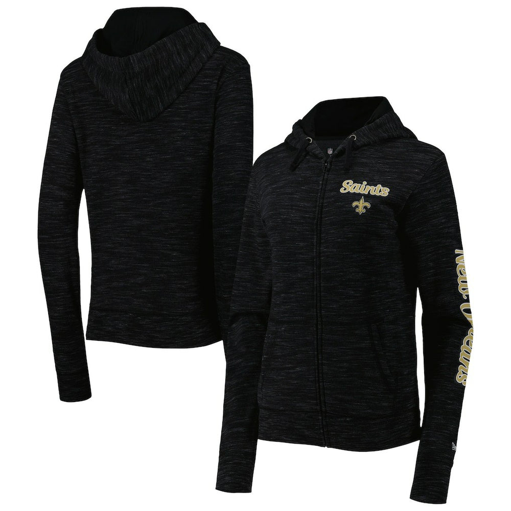 New Orleans Saints New Era Women's Reverse Space-Dye Full-Zip Hoodie Black - NFL