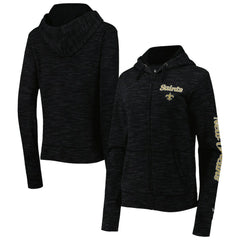 New Orleans Saints New Era Women's Reverse Space-Dye Full-Zip Hoodie Black - NFL