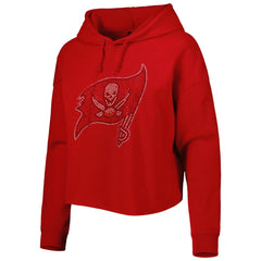 Tampa Bay Buccaneers Cuce Women's Crystal Logo Cropped Pullover Hoodie Red - NFL