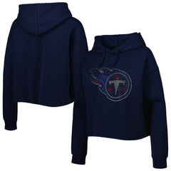 Tennessee Titans Cuce Women's Crystal Logo Cropped Pullover Hoodie Navy - NFL