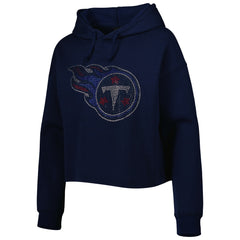 Tennessee Titans Cuce Women's Crystal Logo Cropped Pullover Hoodie Navy - NFL