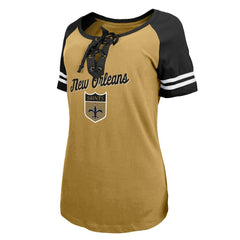New Orleans Saints New Era Women's Legacy Lace-Up Raglan T-Shirt Gold/Black - NFL