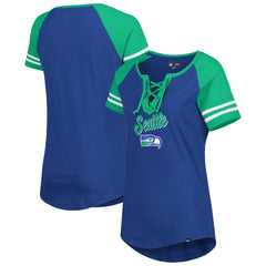 Seattle Seahawks New Era Women's Legacy Lace-Up Raglan T-Shirt Royal/Green - NFL
