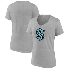 Seattle Kraken Fanatics Women's Primary Logo Team V-Neck T-Shirt Heathered Gray