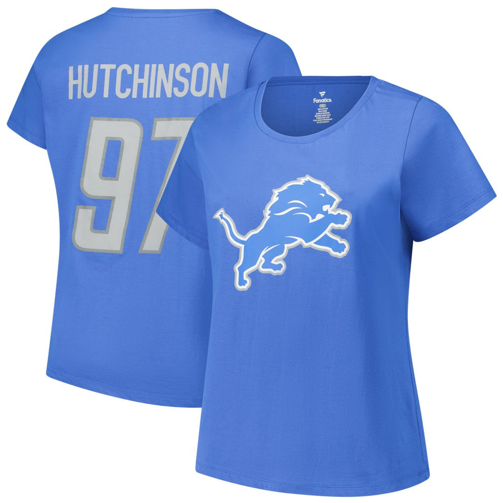 Aidan Hutchinson Detroit Lions Women's Plus Size Fair Catch Name & Number Scoop Neck T-Shirt Blue - NFL