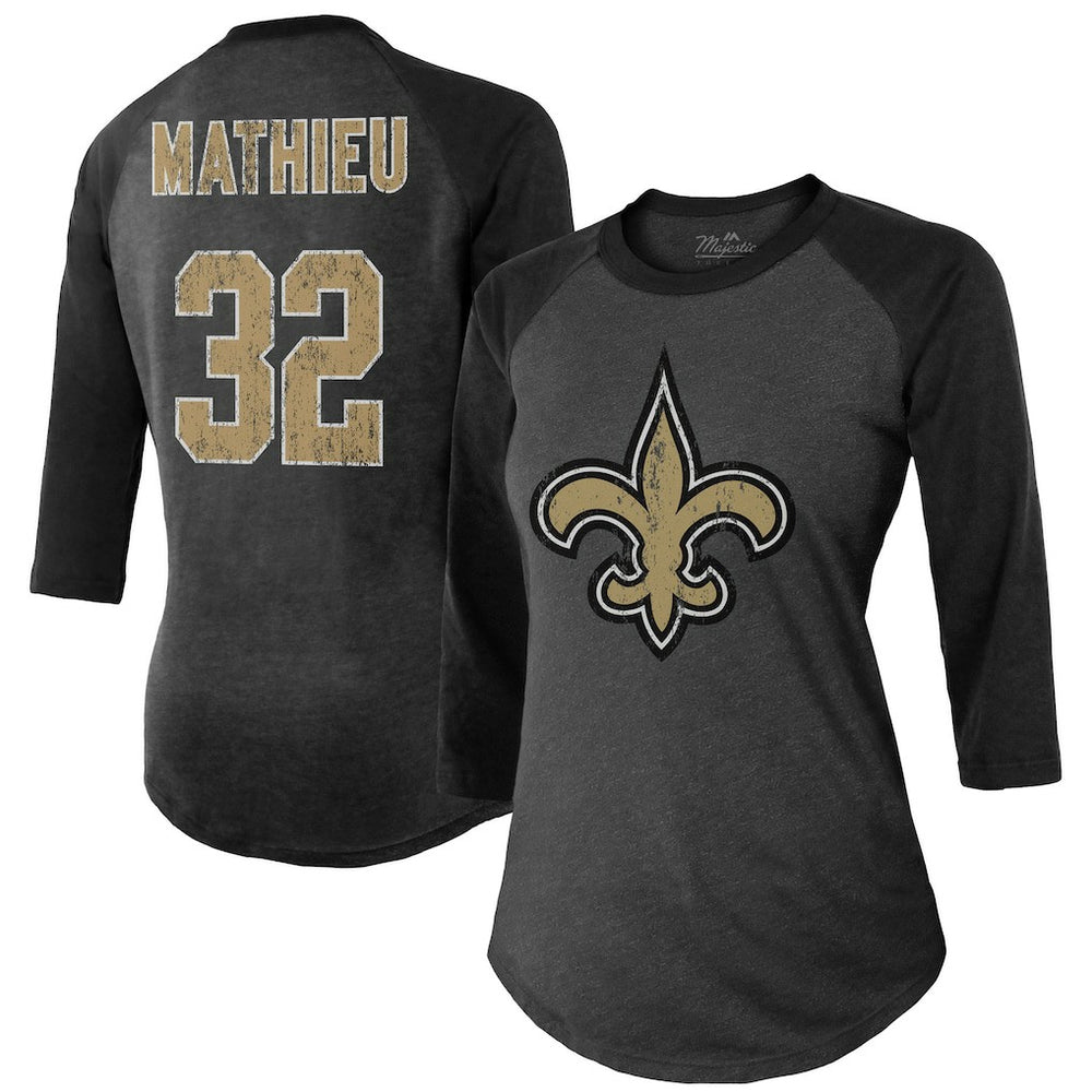 Tyrann Mathieu New Orleans Saints Majestic Threads Women's Name & Number Raglan 3/4 Sleeve T-Shirt Black - NFL