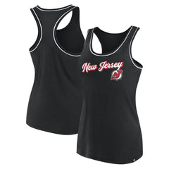 New Jersey Devils - Fanatics Women's Wordmark Logo Racerback Scoop Neck Tank Top Black