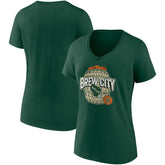 Fanatics - Milwaukee Bucks Women's Hometown Collection Brew City V-Neck T-Shirt - Hunter Green