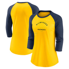 Milwaukee Brewers Nike Women's Next Up Tri-Blend Raglan 3/4-Sleeve T-Shirt Lifestyle