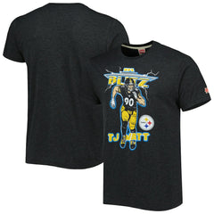 T.J. Watt Pittsburgh Steelers Homage Unisex NFL Blitz Player Tri-Blend T-Shirt Heathered Heather Charcoal - NFL