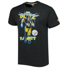 T.J. Watt Pittsburgh Steelers Homage Unisex NFL Blitz Player Tri-Blend T-Shirt Heathered Heather Charcoal - NFL