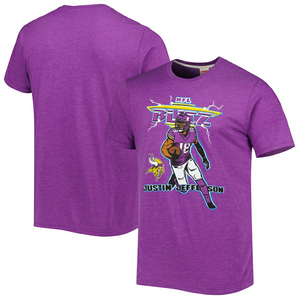 Justin Jefferson Minnesota Vikings Homage Unisex NFL Blitz Player Tri-Blend T-Shirt Heathered Heather Purple - NFL