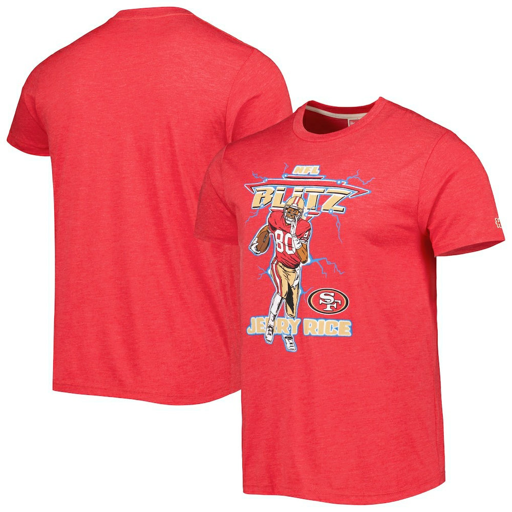 Jerry Rice San Francisco 49ers Homage Unisex NFL Blitz Retired Player Tri-Blend T-Shirt Heathered Scarlet - NFL