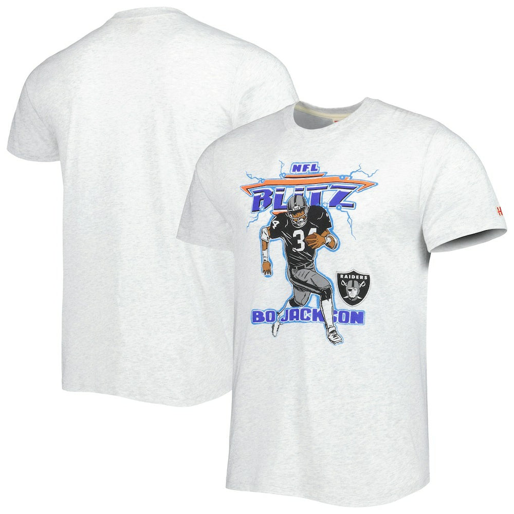 Bo Jackson Las Vegas Raiders Homage Unisex NFL Blitz Retired Player Tri-Blend T-Shirt Heathered Ash - NFL