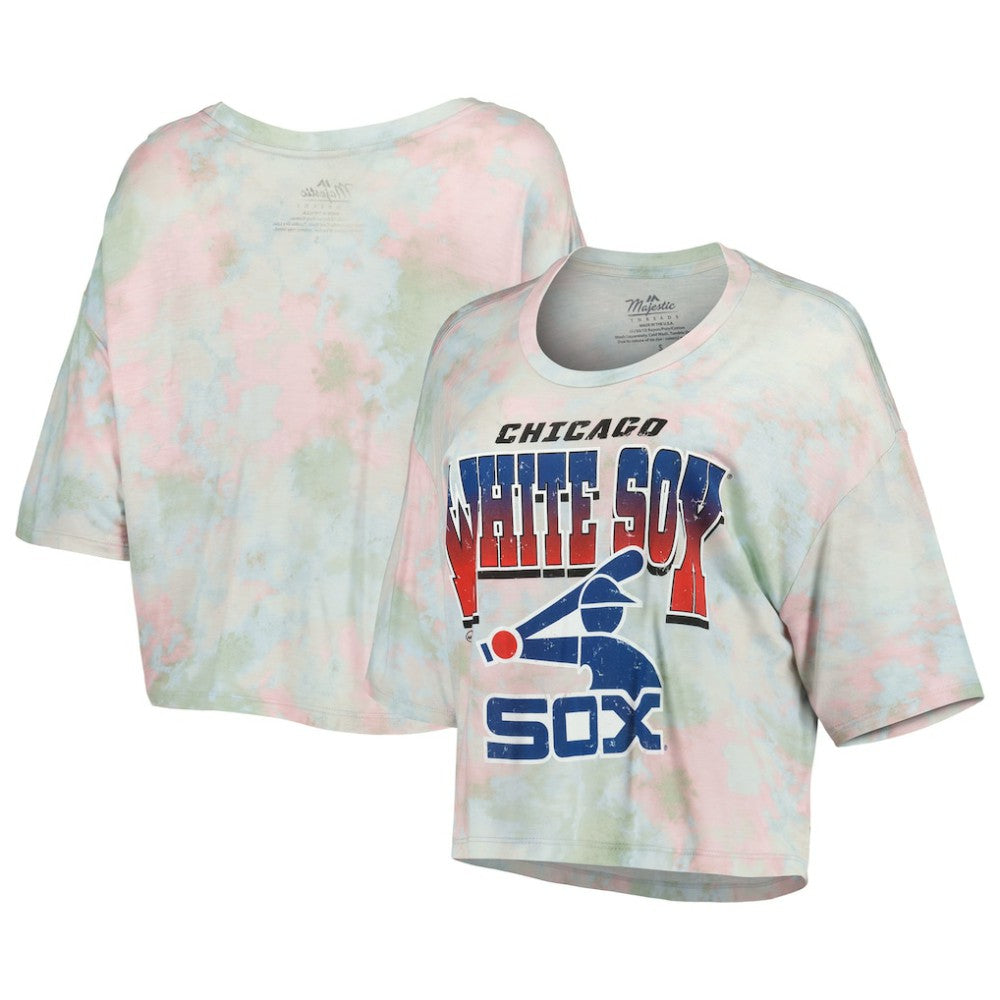 Chicago White Sox Majestic Threads Women's Cooperstown Collection Tie-Dye Boxy Cropped Tri-Blend T-Shirt Sale