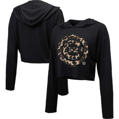 Chicago Cubs Majestic Threads Women's Leopard Cropped Hoodie Lifestyle