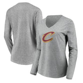 NBA - Cleveland Cavaliers Women's Primary Logo Team Long Sleeve V-Neck T-Shirt - Heathered Gray