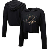 Miami Dolphins Majestic Threads Women's Leopard Cropped Pullover Hoodie Black - NFL