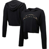 Los Angeles Chargers Majestic Threads Women's Leopard Cropped Pullover Hoodie Black - NFL