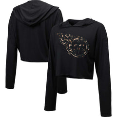Tennessee Titans Majestic Threads Women's Leopard Cropped Pullover Hoodie Black - NFL