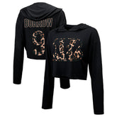 Joe Burrow Cincinnati Bengals Majestic Threads Women's Leopard Player Name & Number Long Sleeve Cropped Hoodie Black - NFL