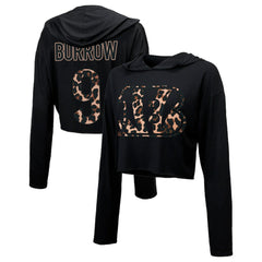 Joe Burrow Cincinnati Bengals Majestic Threads Women's Leopard Player Name & Number Long Sleeve Cropped Hoodie Black - NFL
