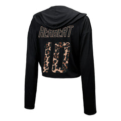 Justin Herbert Los Angeles Chargers Majestic Threads Women's Leopard Player Name & Number Long Sleeve Cropped Hoodie Black - NFL