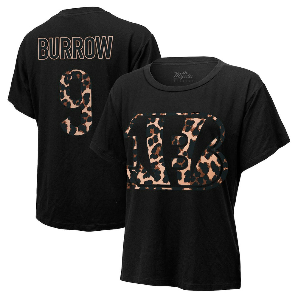 Joe Burrow Cincinnati Bengals Majestic Threads Women's Leopard Player Name & Number T-Shirt Black - NFL