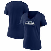 Seattle Seahawks Women's Icon Primary Logo V-Neck T-Shirt College Navy - Fanatics
