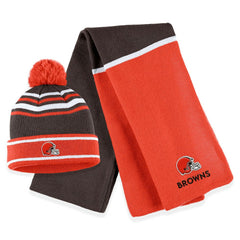Cleveland Browns WEAR by Erin Andrews Women's Colorblock Cuffed Knit Hat with Pom and Scarf Set Orange - NFL