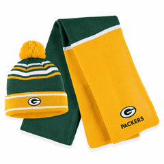 Green Bay Packers WEAR by Erin Andrews Women's Colorblock Cuffed Knit Hat with Pom and Scarf Set Green - NFL