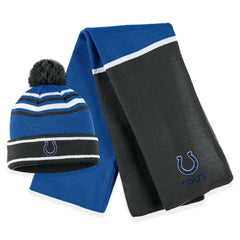 Indianapolis Colts WEAR by Erin Andrews Women's Colorblock Cuffed Knit Hat with Pom and Scarf Set Royal - NFL