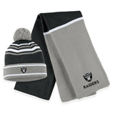 Las Vegas Raiders WEAR by Erin Andrews Women's Colorblock Cuffed Knit Hat with Pom and Scarf Set Black - NFL