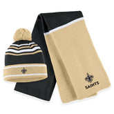 New Orleans Saints WEAR by Erin Andrews Women's Colorblock Cuffed Knit Hat with Pom and Scarf Set Black - NFL