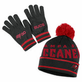 Tampa Bay Buccaneers WEAR by Erin Andrews Women's Double Jacquard Cuffed Knit Hat with Pom and Gloves Set Black - NFL