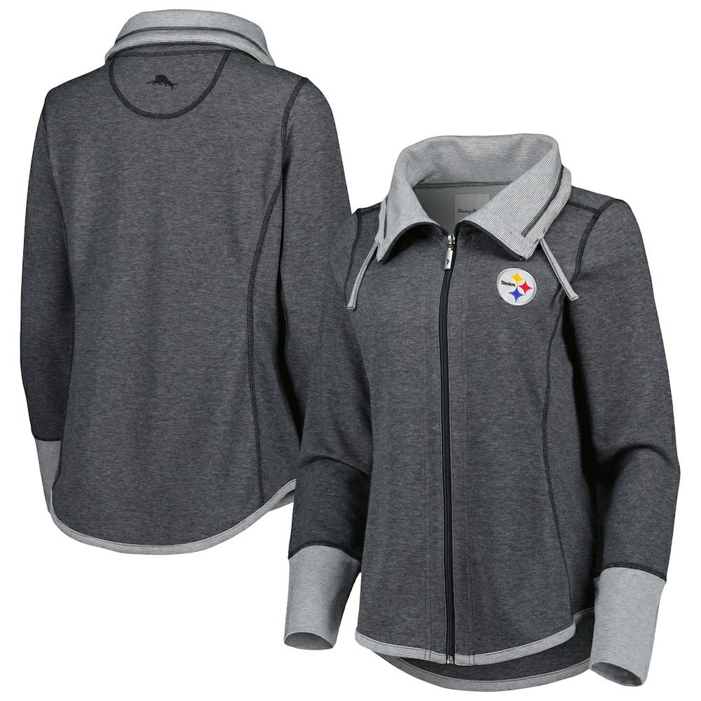 Pittsburgh Steelers Women's Sport Sun Fade Full-Zip Sweatshirt Heathered Black - Tommy Bahama