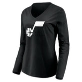 NBA - Utah Jazz Women's Primary Logo Team Long Sleeve V-Neck T-Shirt - Black