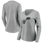 NBA - Utah Jazz Women's Primary Logo Team Long Sleeve V-Neck T-Shirt - Heathered Gray
