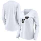 NBA - Utah Jazz Women's Primary Logo Team Long Sleeve V-Neck T-Shirt - White