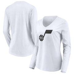 NBA - Utah Jazz Women's Primary Logo Team Long Sleeve V-Neck T-Shirt - White