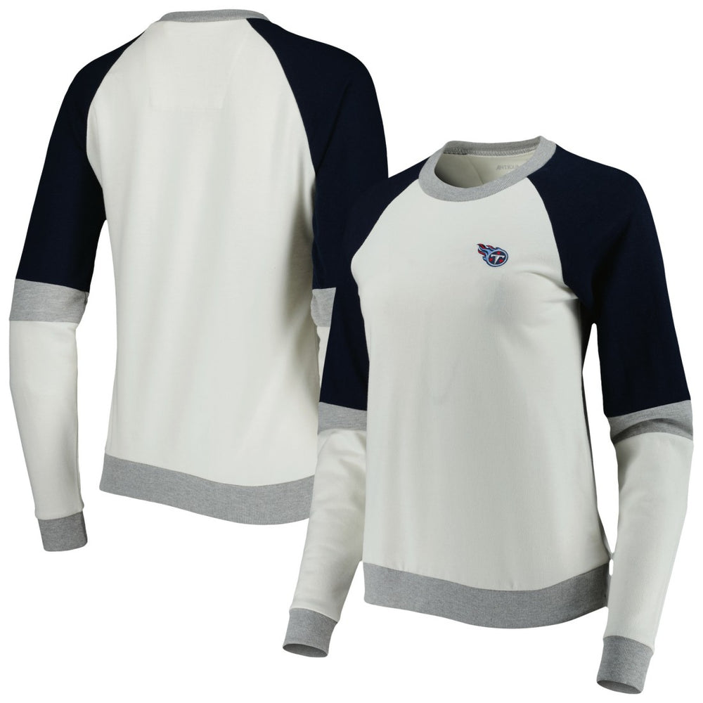 Tennessee Titans Antigua Women's Avenue Raglan Pullover Sweatshirt Cream/Navy - NFL