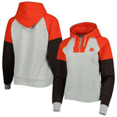 Cleveland Browns Antigua Women's Lightweight Jackpot Raglan Half-Zip Pullover Hoodie Heather Gray - NFL