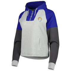 Los Angeles Rams Antigua Women's Lightweight Jackpot Raglan Half-Zip Pullover Hoodie Heather Gray - NFL